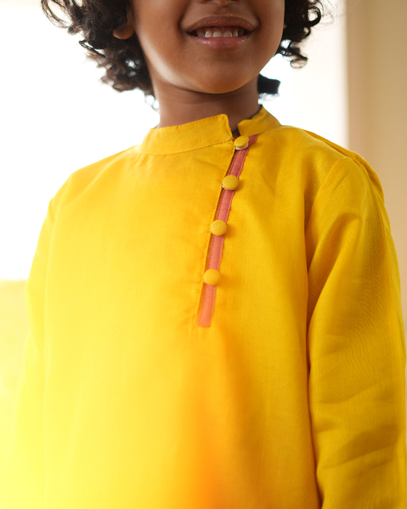 BASANT side button short festive kurta in yellow