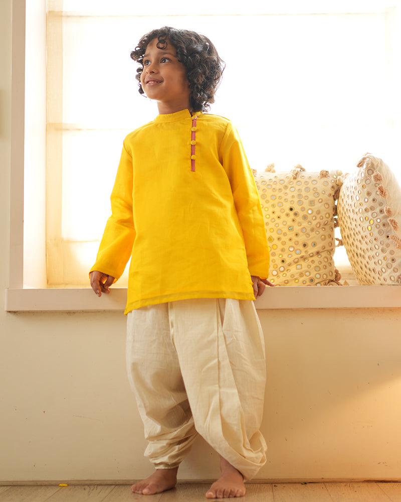 BASANT side button short festive kurta in yellow