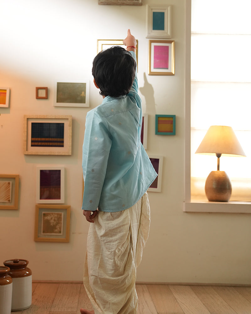 POPPY chinese collar shirt kurta in light blue and yellow