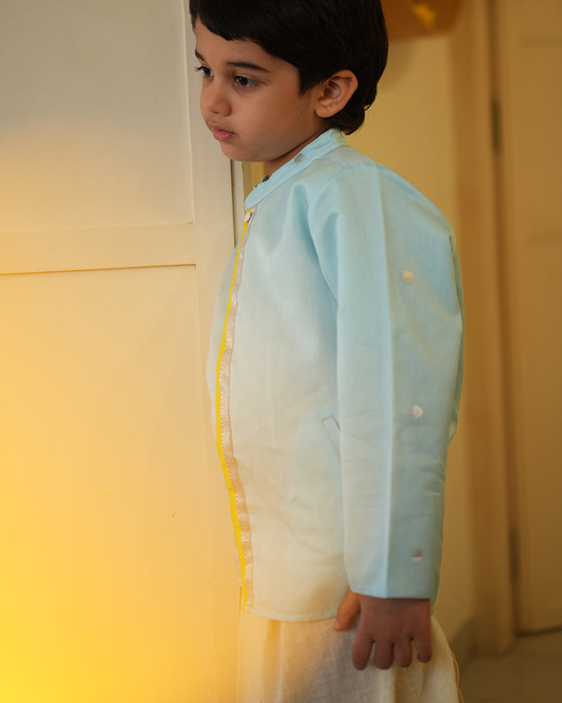 POPPY chinese collar shirt kurta in light blue and yellow