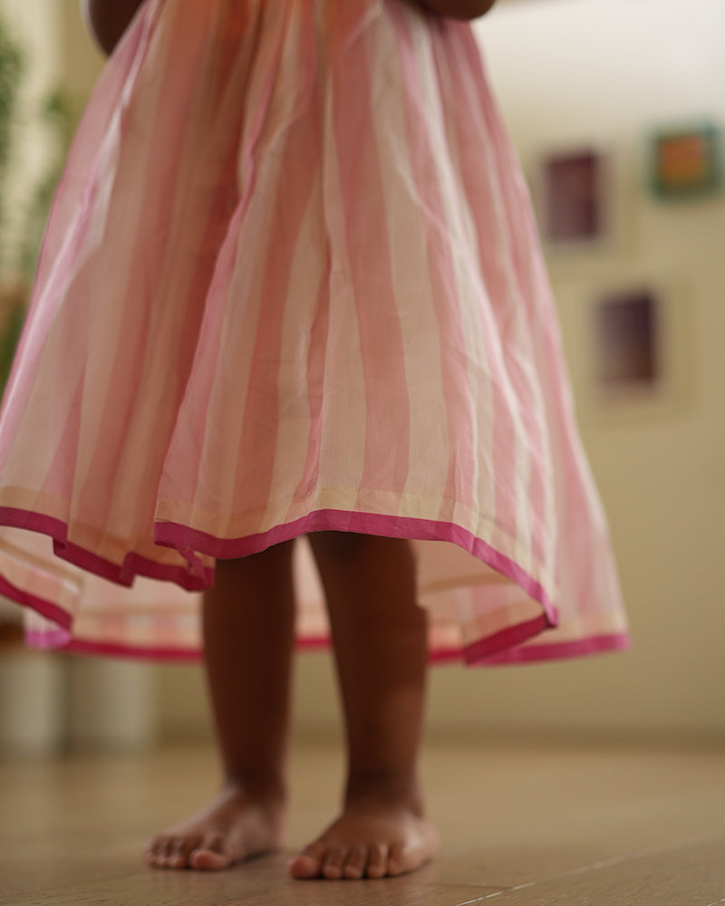 KAMAL lehenga set in baby pink stripes