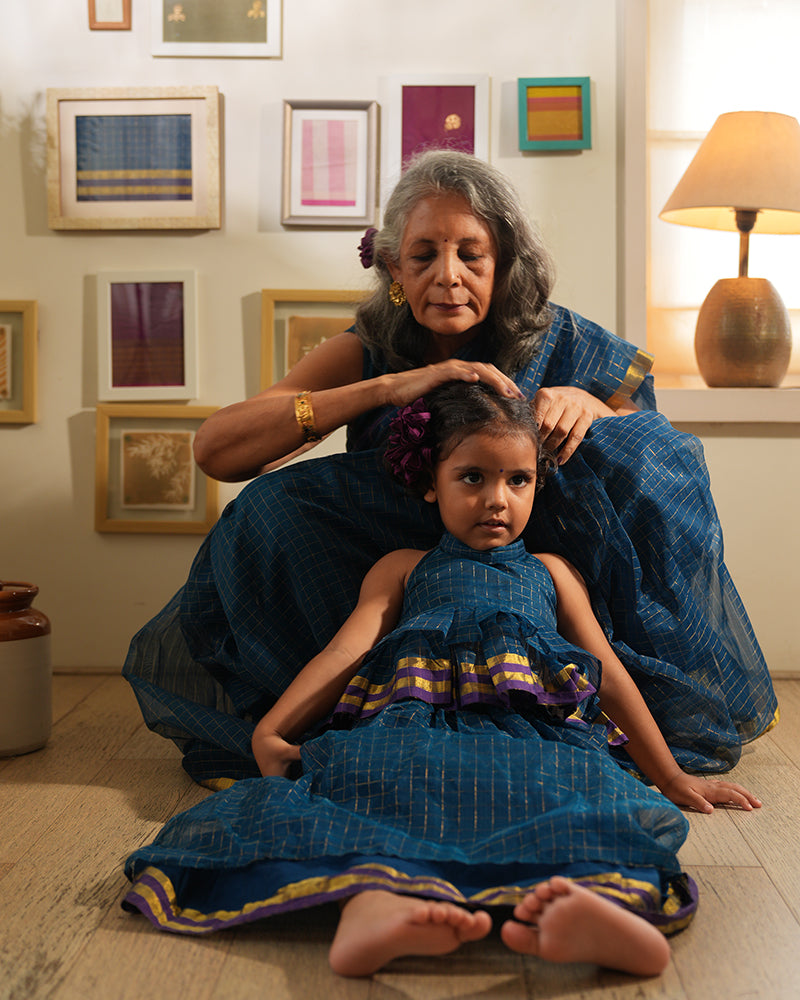 APARAJITA lehenga set in blue gold checks
