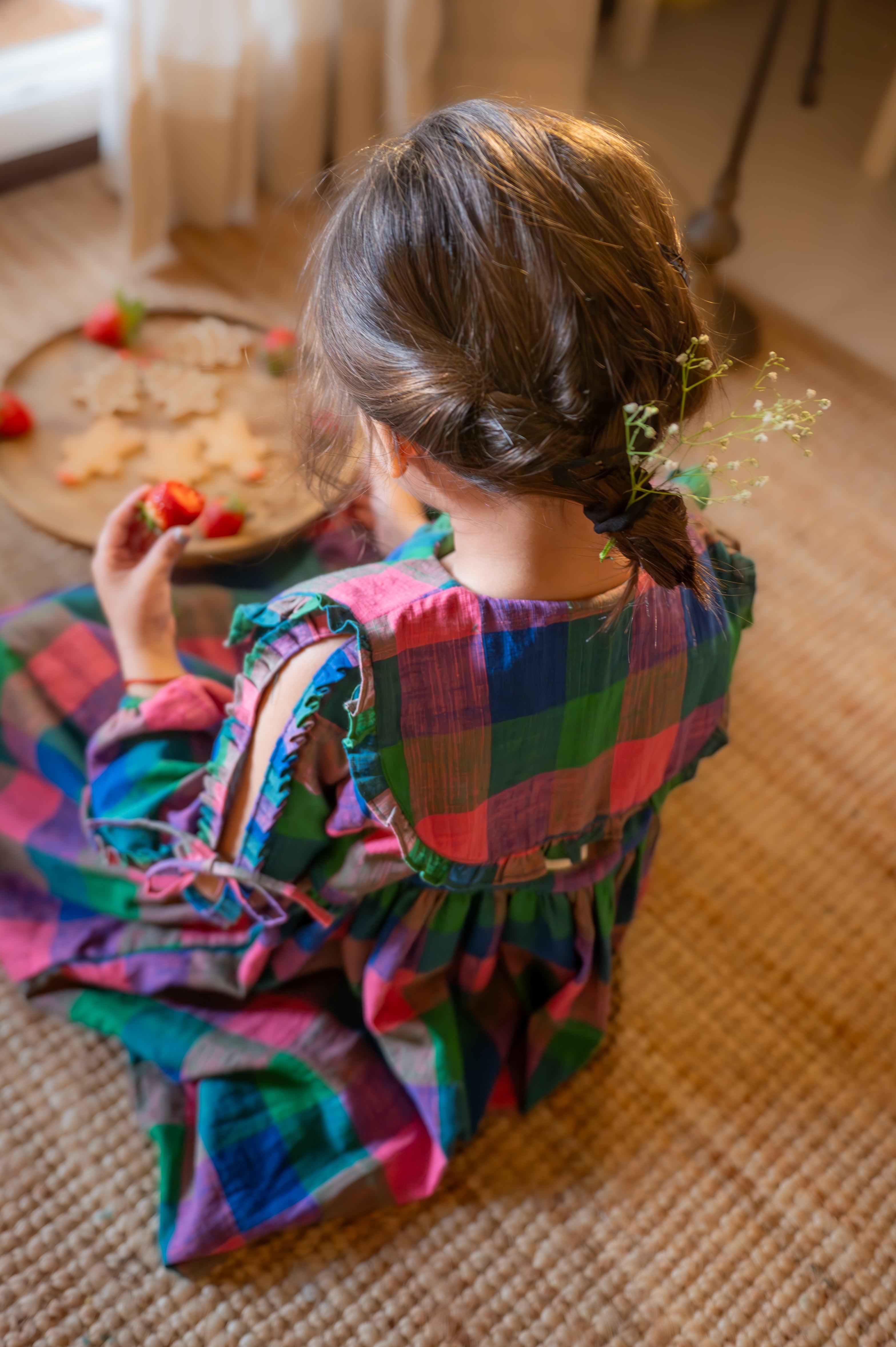 Spring Up Peter Pan Collar Dress In Handwoven Multi-Color Checks