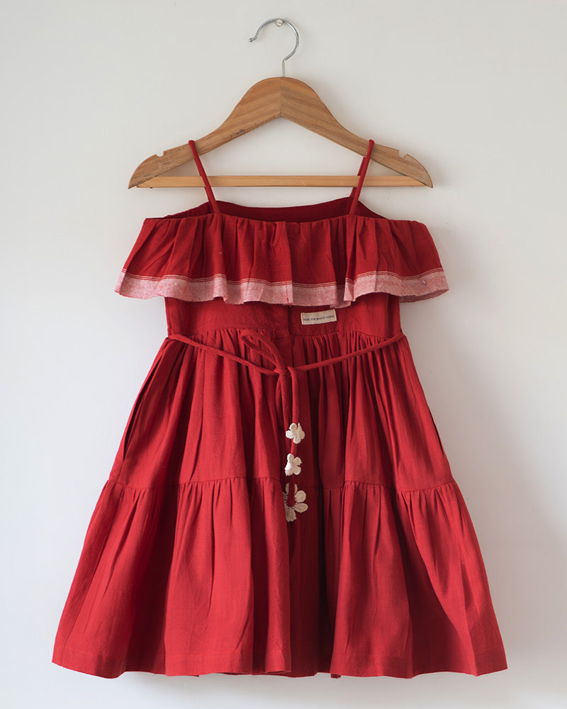 Fool’S Paradise Tiered Maxi Dress In Red Handwoven Cotton