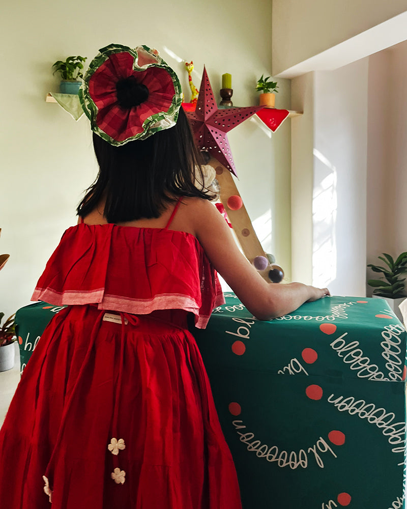 Fool’S Paradise Tiered Maxi Dress In Red Handwoven Cotton