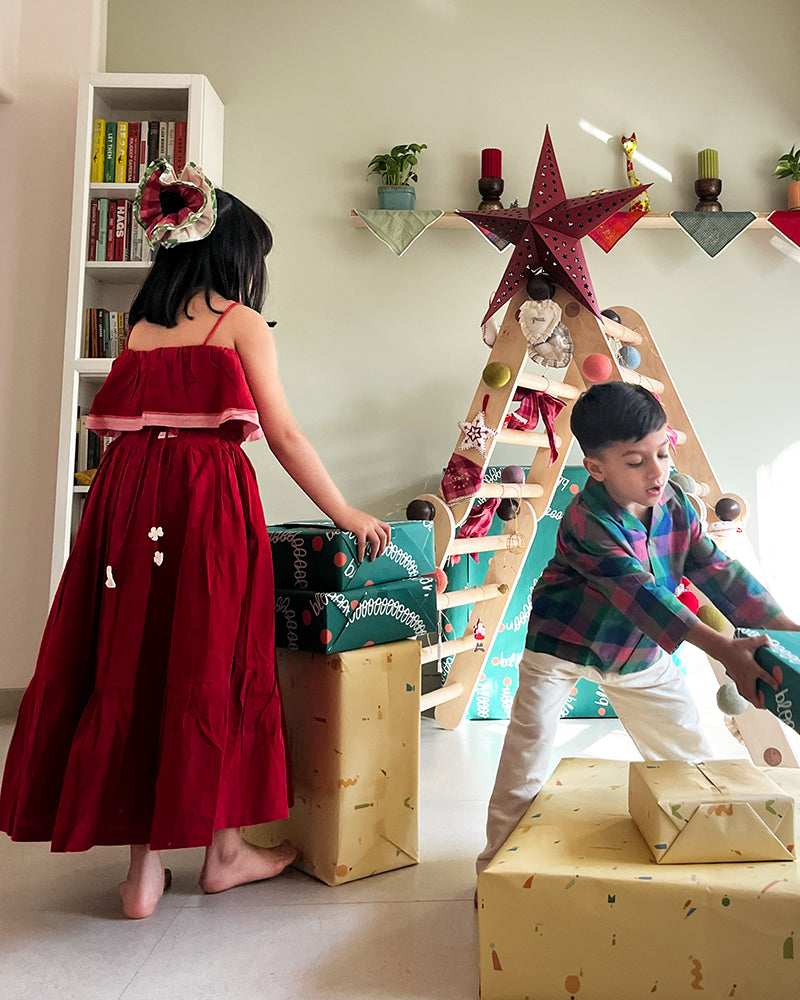 Fool’S Paradise Tiered Maxi Dress In Red Handwoven Cotton