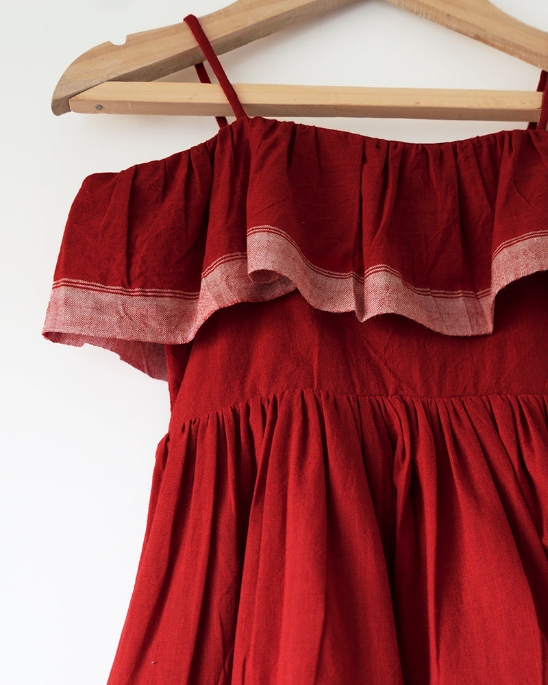 Fool’S Paradise Tiered Maxi Dress In Red Handwoven Cotton