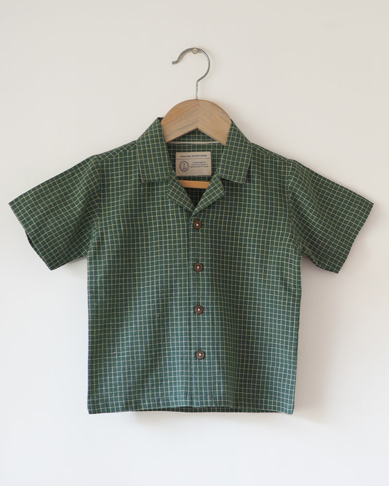 Boogie Green Checkered Boys Handwoven Cotton Shirt