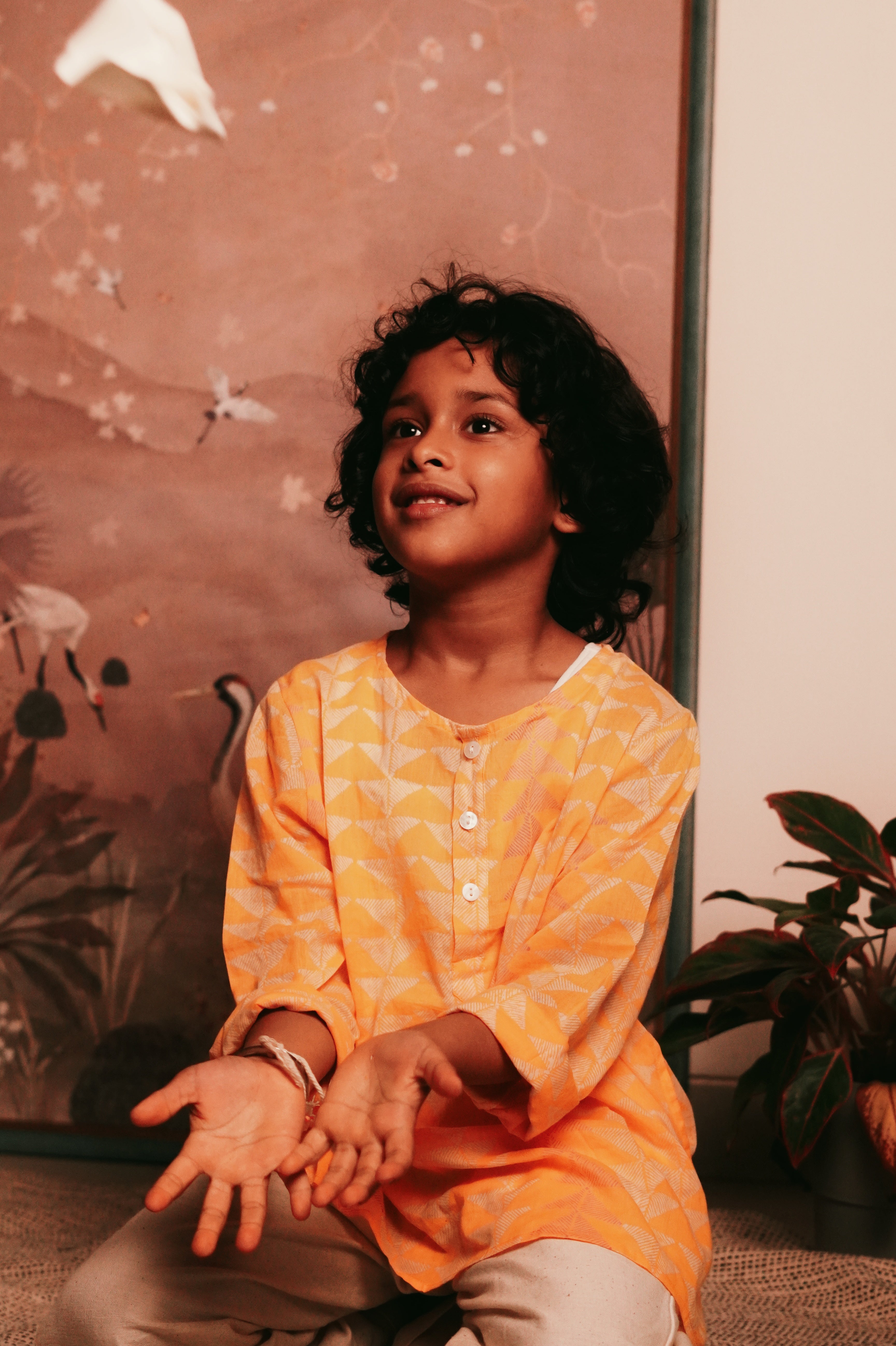 Chandan Mustard Yellow Chevron Cotton Kurta