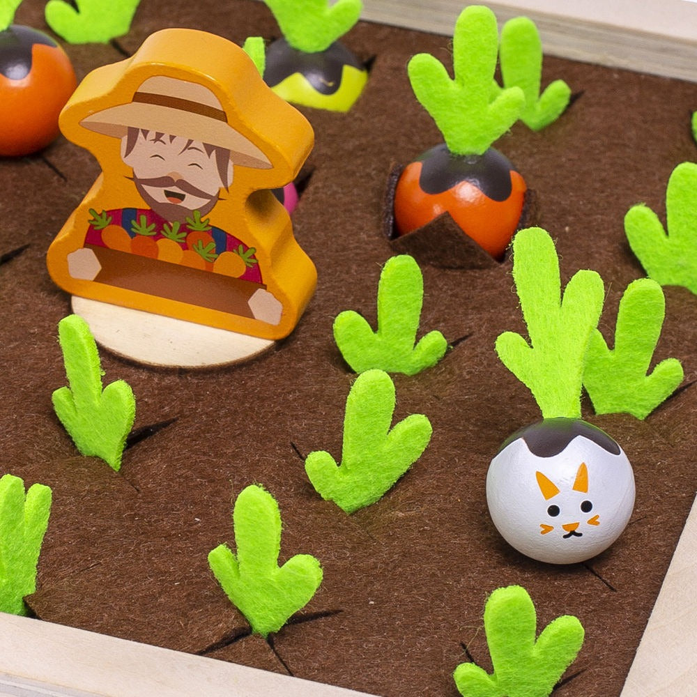 Wooden Vegetable Garden Memory Game - Educational Board Game with Farmer Figure