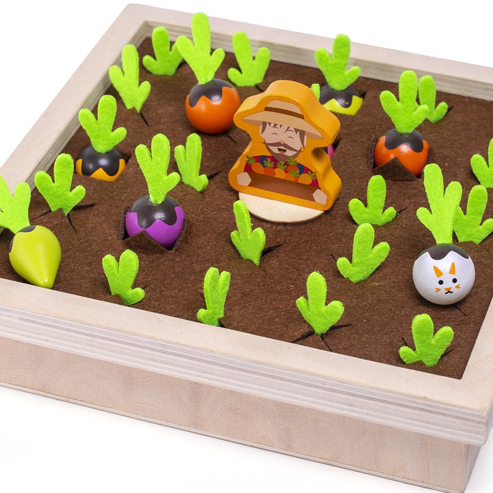 Wooden Vegetable Garden Memory Game - Educational Board Game with Farmer Figure