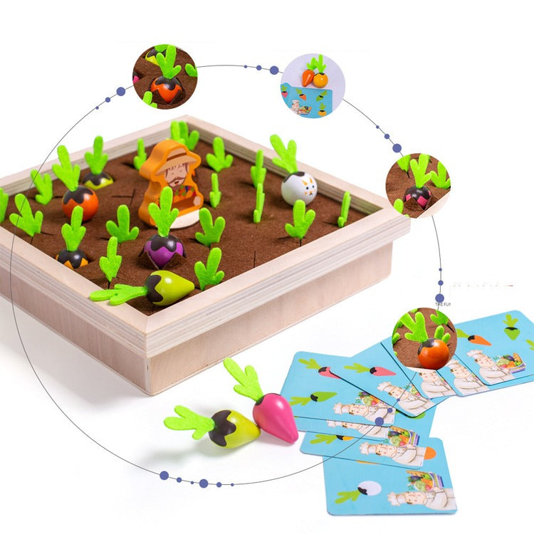 Wooden Vegetable Garden Memory Game - Educational Board Game with Farmer Figure