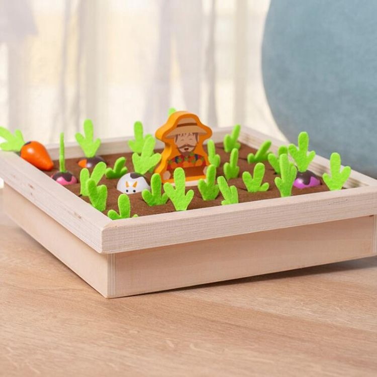 Wooden Vegetable Garden Memory Game - Educational Board Game with Farmer Figure