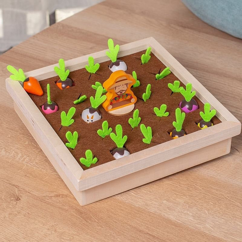Wooden Vegetable Garden Memory Game - Educational Board Game with Farmer Figure