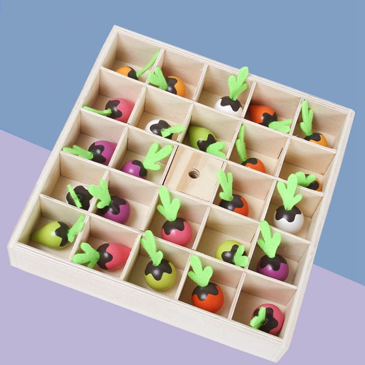 Wooden Vegetable Garden Memory Game - Educational Board Game with Farmer Figure