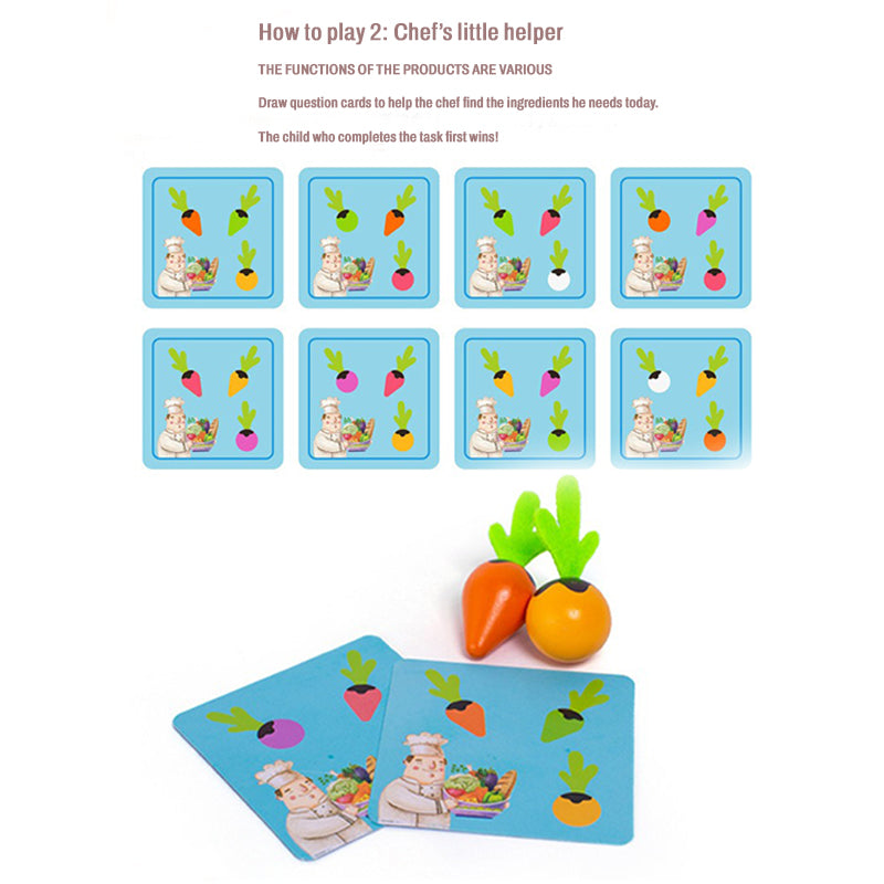 Wooden Vegetable Garden Memory Game - Educational Board Game with Farmer Figure