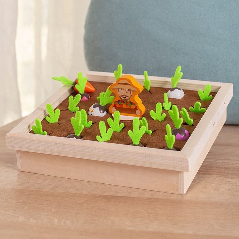 Wooden Vegetable Garden Memory Game - Educational Board Game with Farmer Figure