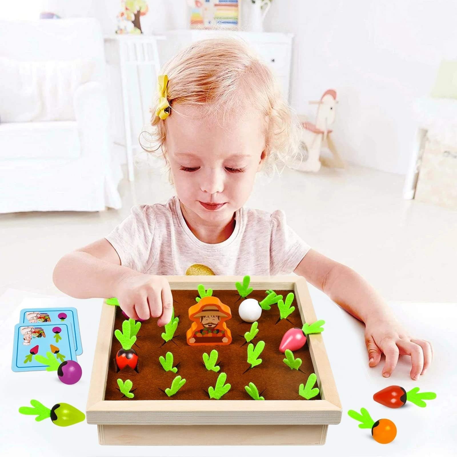 Wooden Vegetable Garden Memory Game - Educational Board Game with Farmer Figure