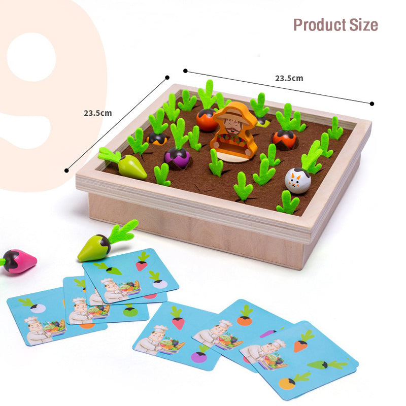 Wooden Vegetable Garden Memory Game - Educational Board Game with Farmer Figure