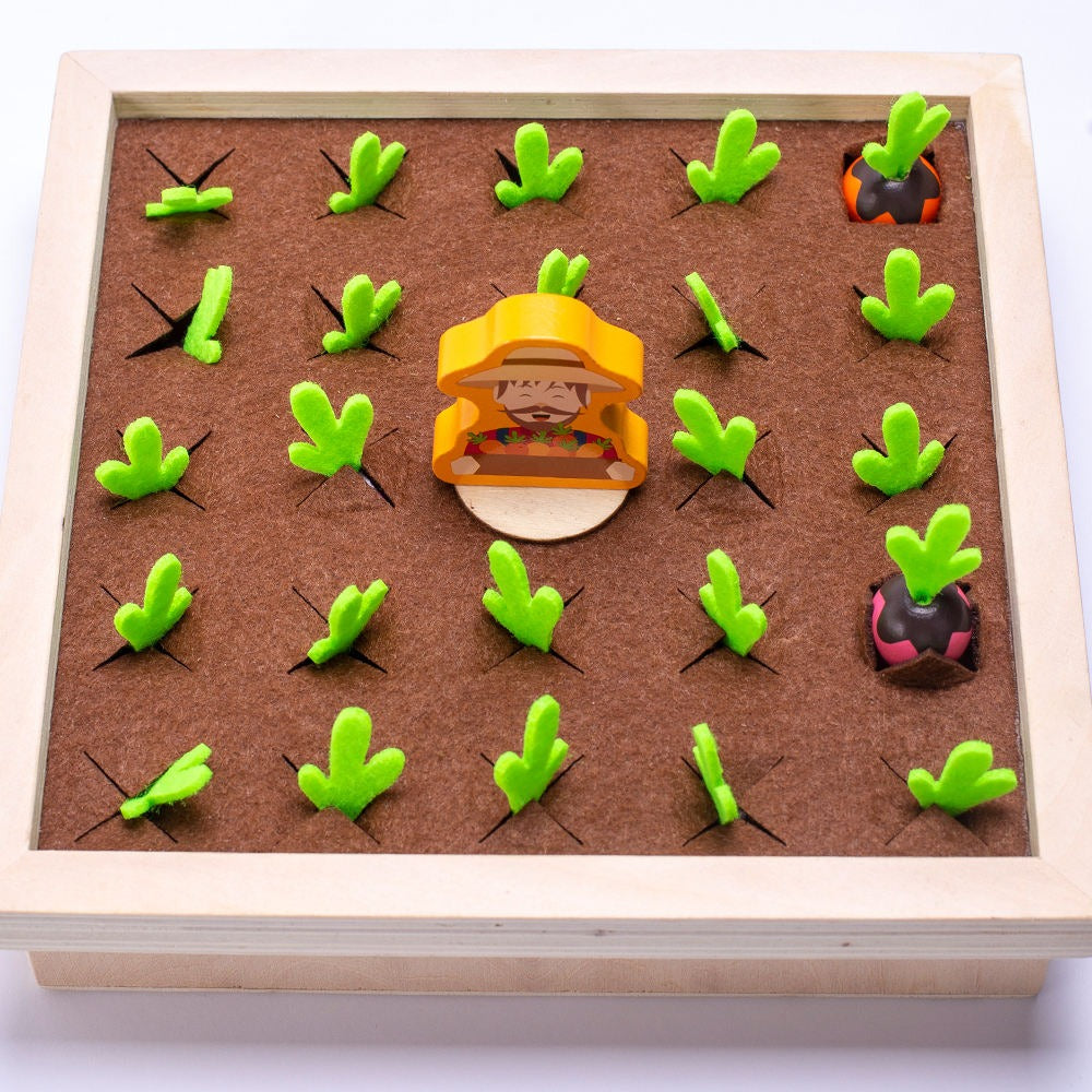 Wooden Vegetable Garden Memory Game - Educational Board Game with Farmer Figure