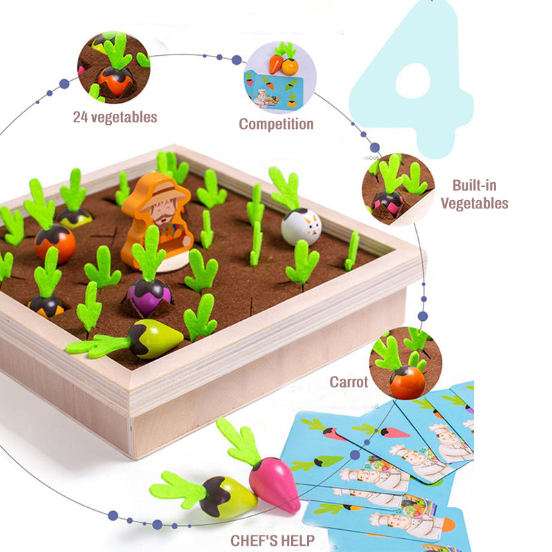 Wooden Vegetable Garden Memory Game - Educational Board Game with Farmer Figure
