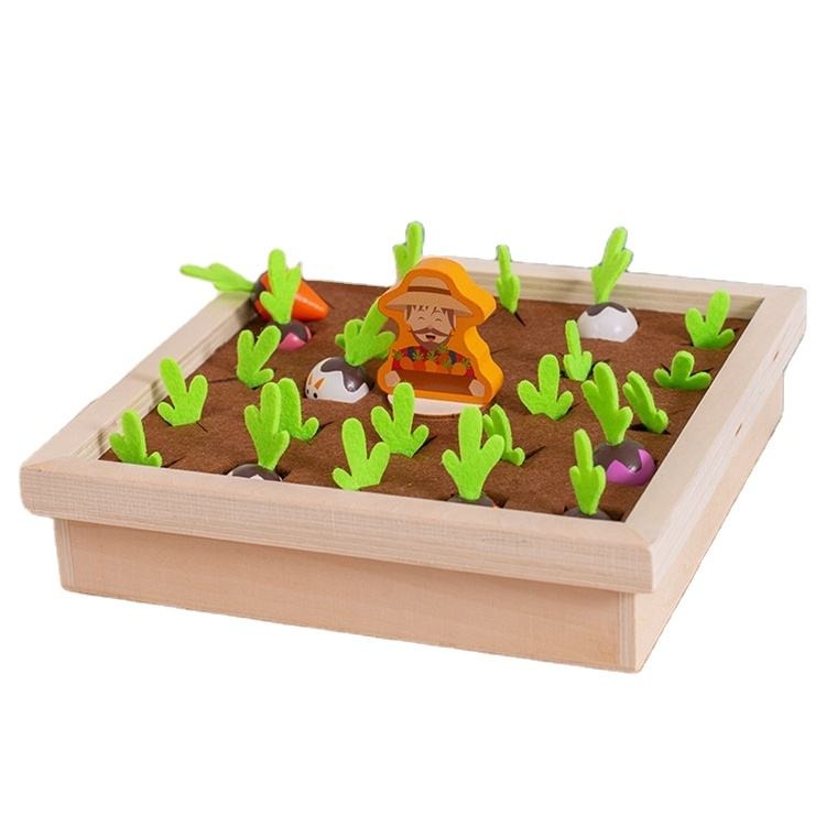 Wooden Vegetable Garden Memory Game - Educational Board Game with Farmer Figure