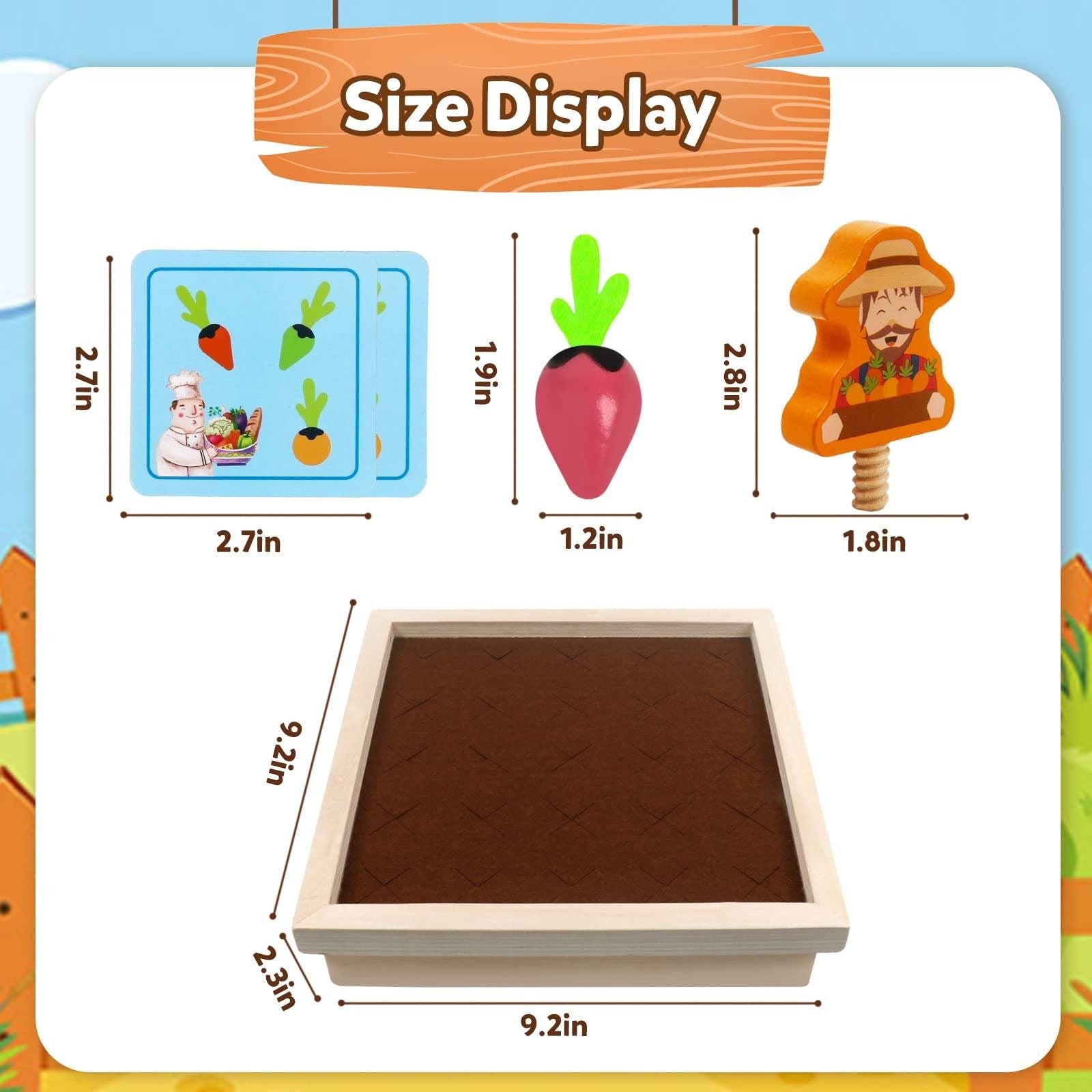 Wooden Vegetable Garden Memory Game - Educational Board Game with Farmer Figure