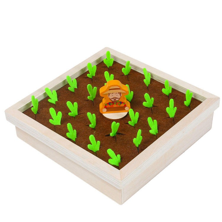 Wooden Vegetable Garden Memory Game - Educational Board Game with Farmer Figure