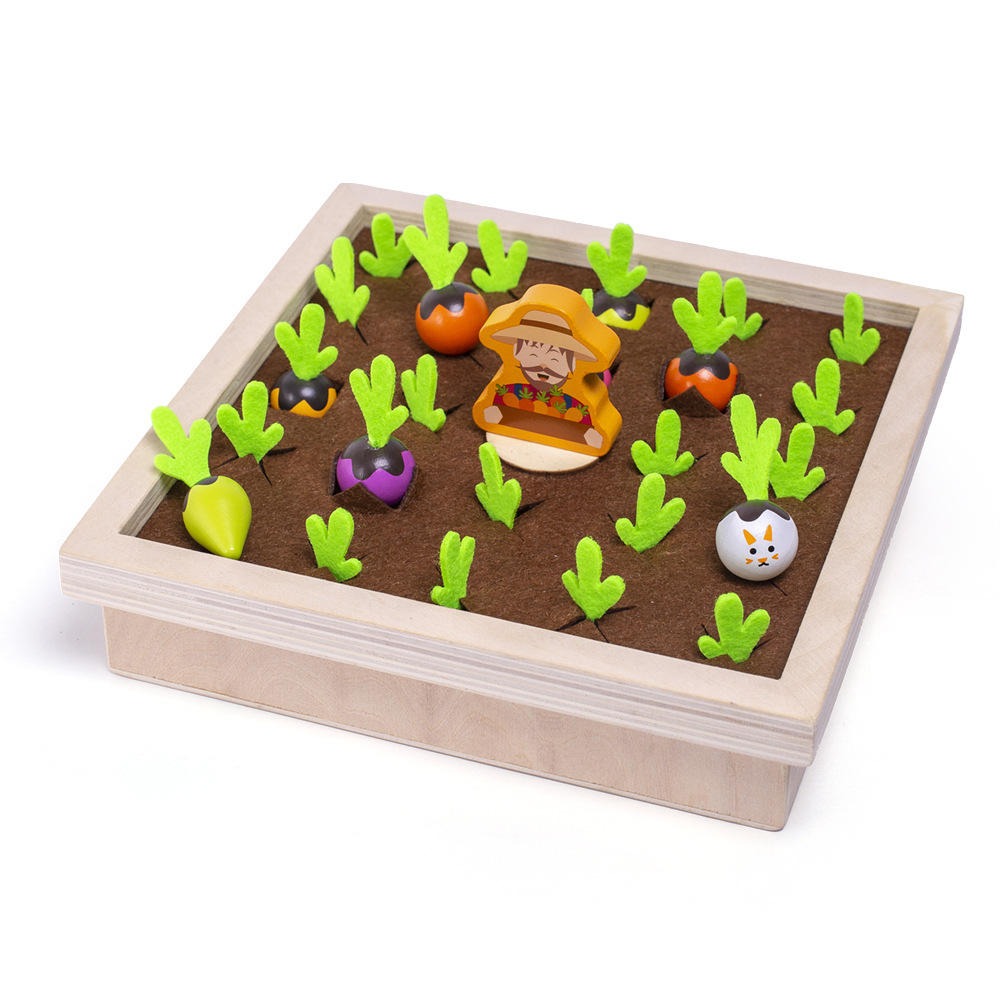 Wooden Vegetable Garden Memory Game - Educational Board Game with Farmer Figure