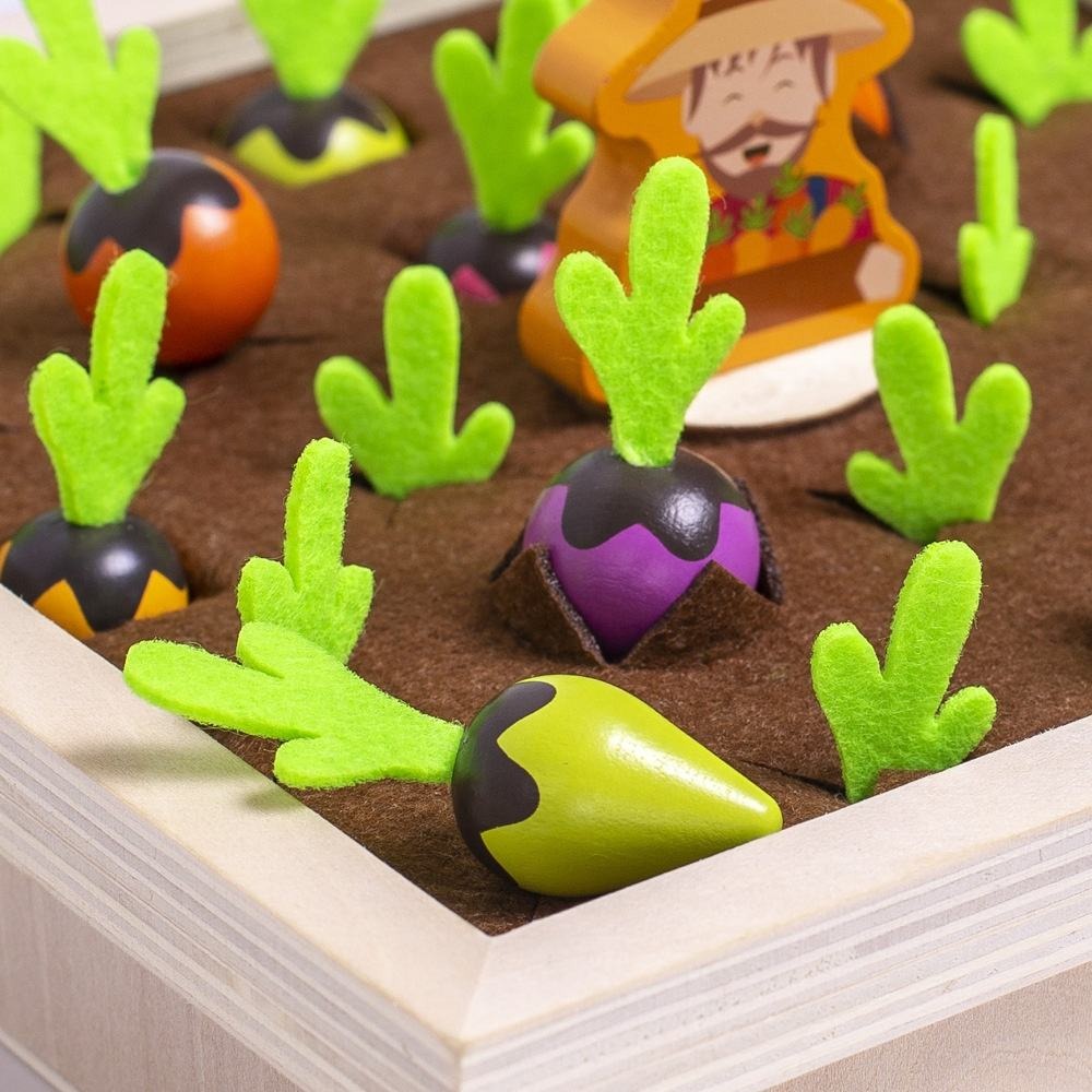 Wooden Vegetable Garden Memory Game - Educational Board Game with Farmer Figure