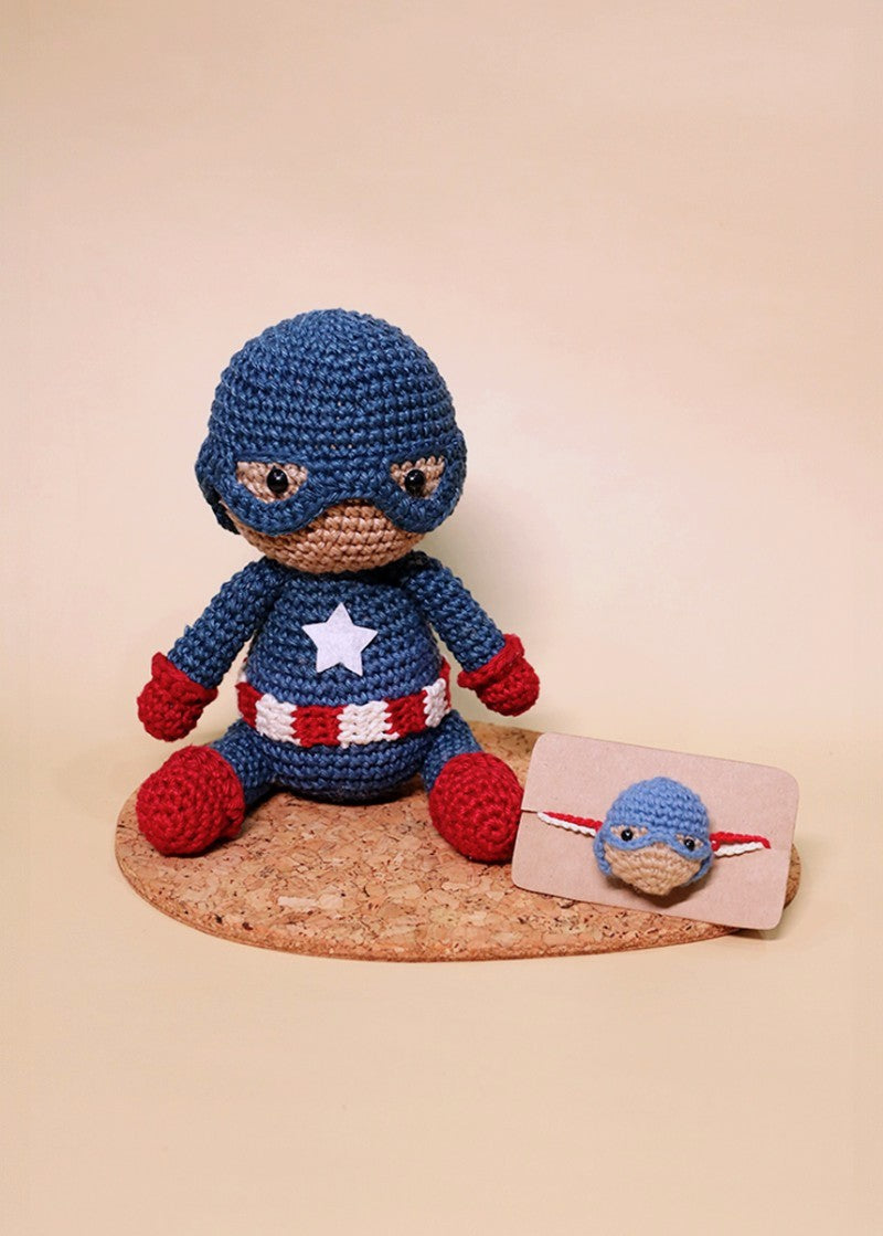 Captain America handmade crochet rakhi by Haute By Hand – superhero Raksha Bandhan gift