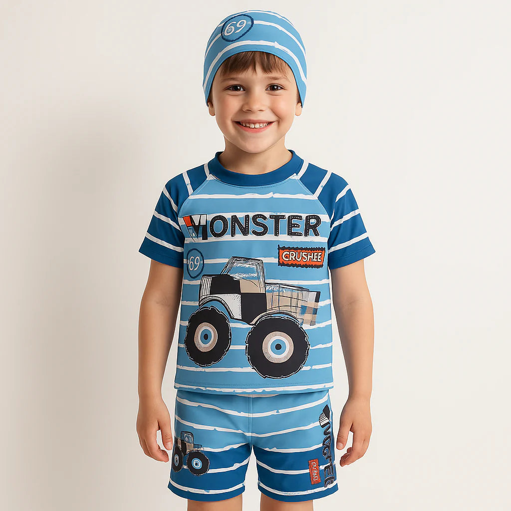 2pcs Monster Crusher Swim Squad Set with Cap