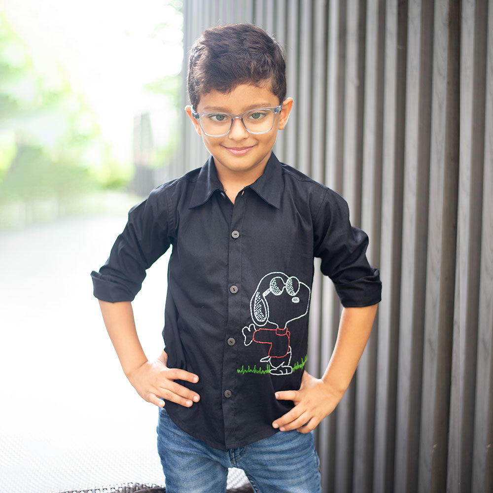 Chill Dog Embroidered Organic Cotton Shirt - Black