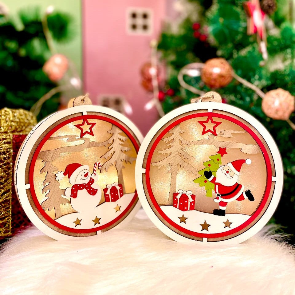 Santa In A Field - Circular Light Décor