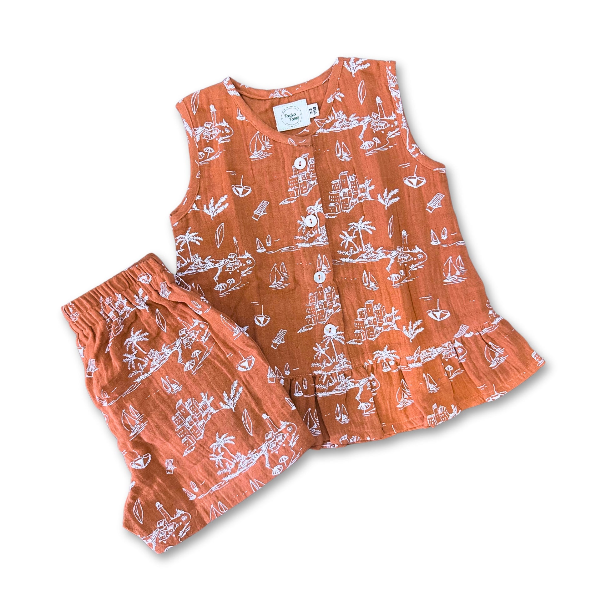 Muslin Shorts Co-ord set- Clay dough- Girls