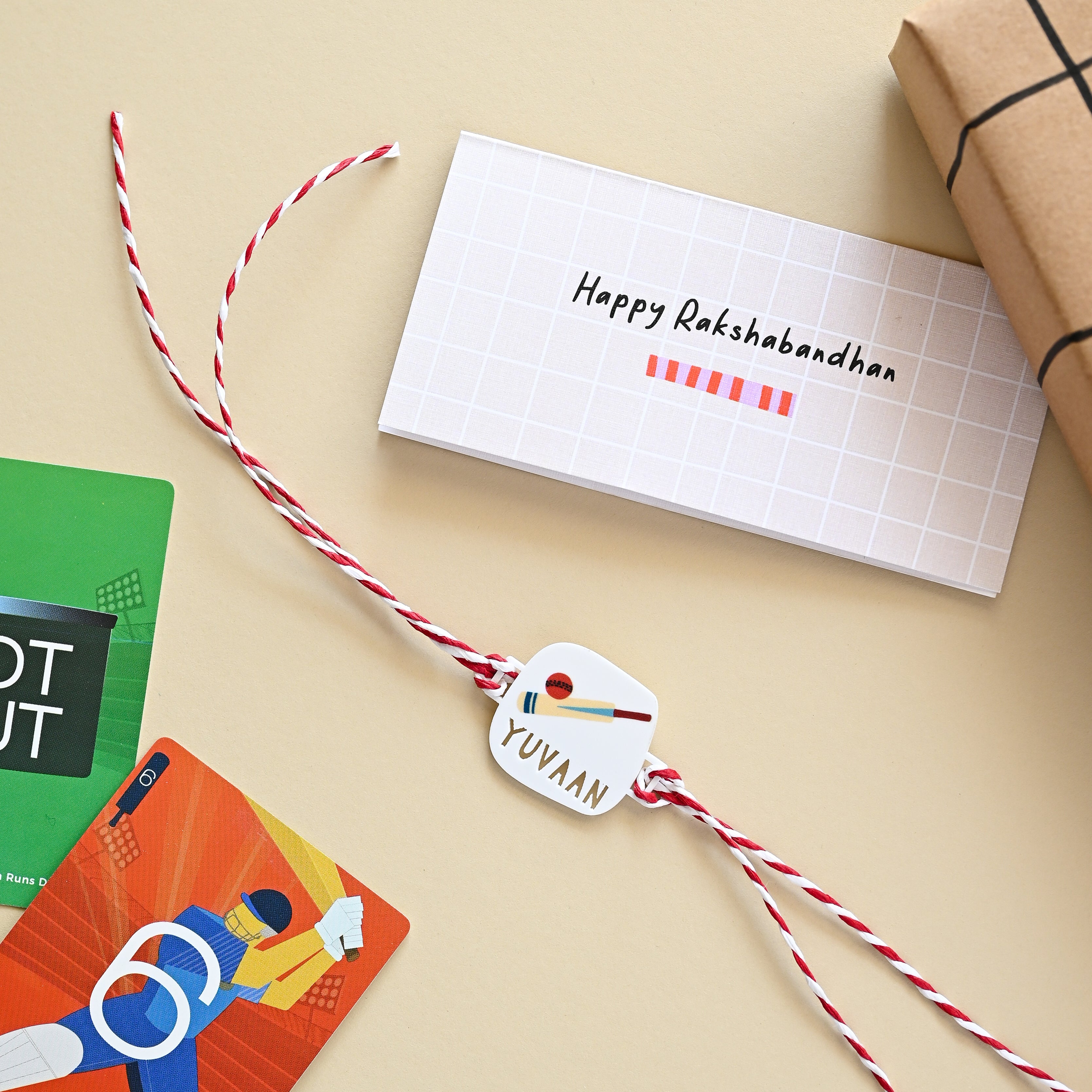 Personalised printed cricket rakhi on a gift card – Totdot