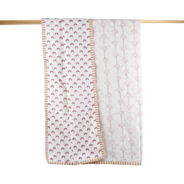 Dotted Lotus Mulmul Muslin Dohar - Hand-Block Printed