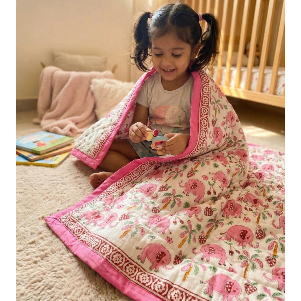 Elephant Handblock Printed Quilt