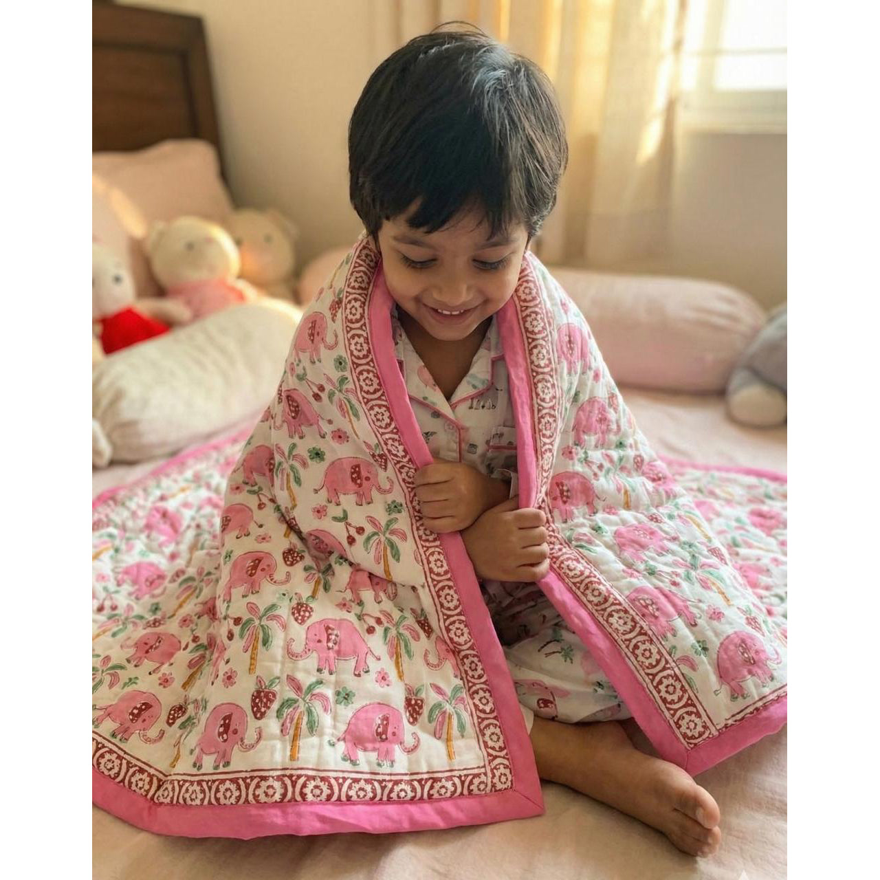 Elephant Handblock Printed Quilt