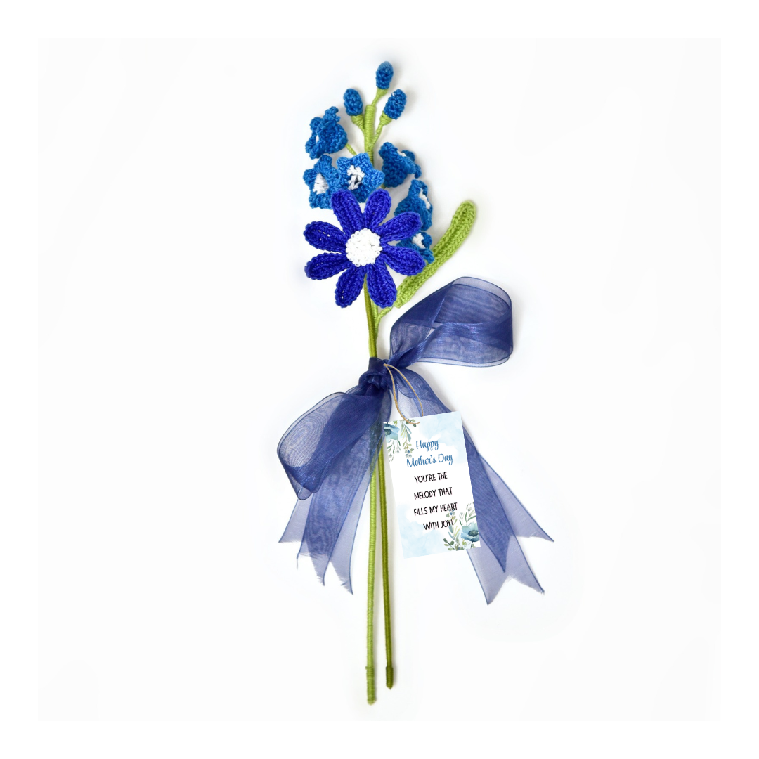 Handmade Blue Daisy Crochet Bouquet - Mother’s Day Gift Idea