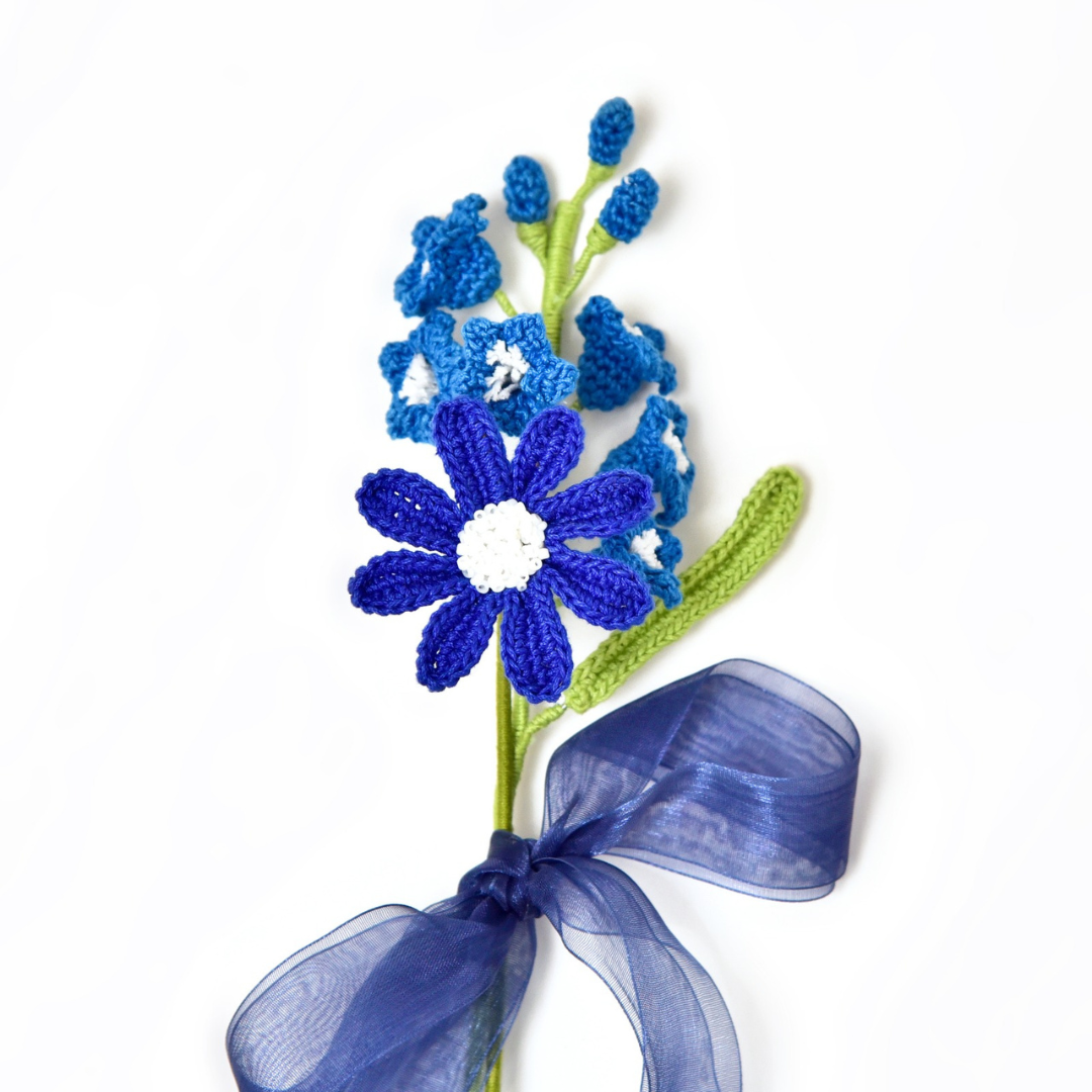 Handmade Blue Daisy Crochet Bouquet - Mother’s Day Gift Idea
