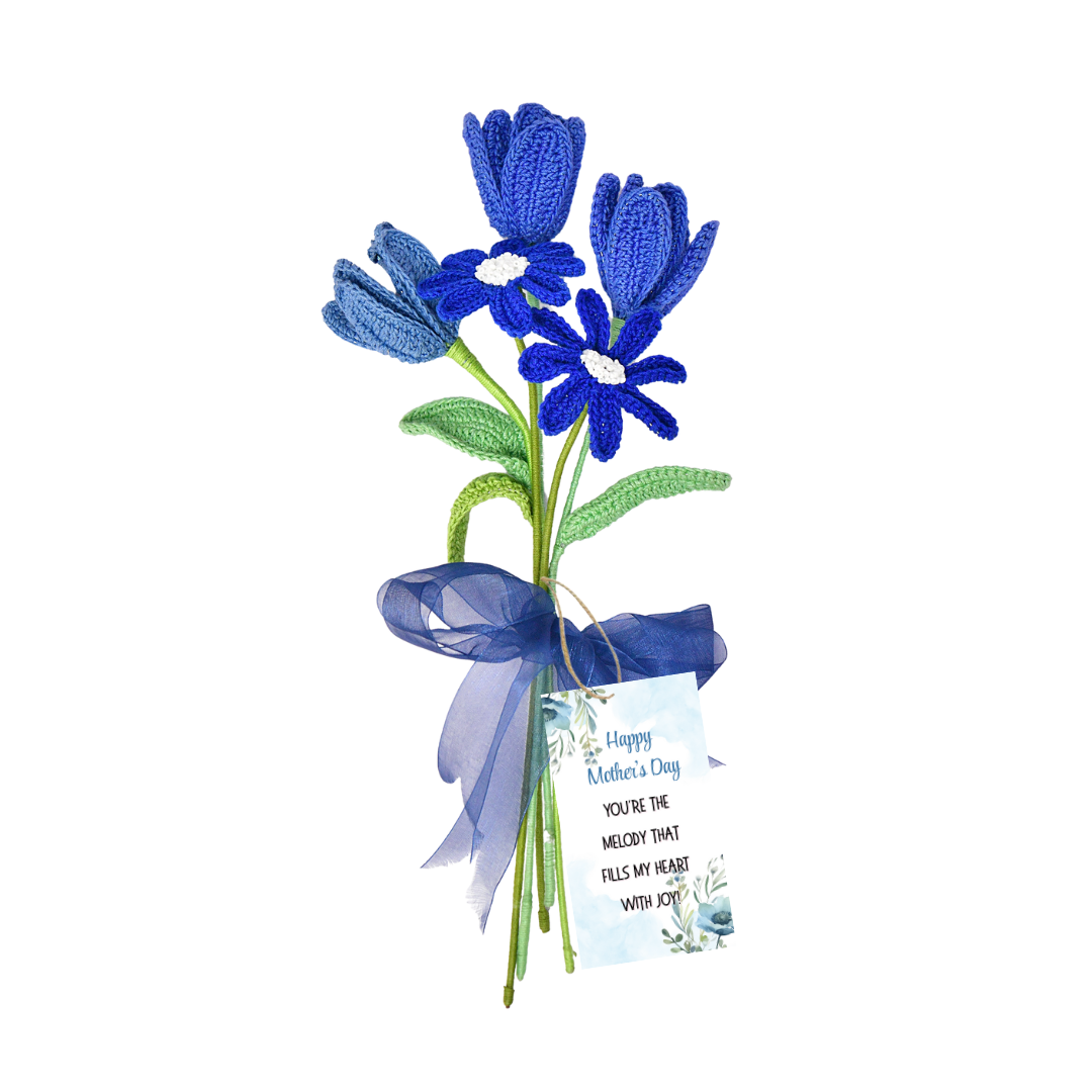 Handmade Blue Tulip & Daisy Flowers - Special Gift for Mom