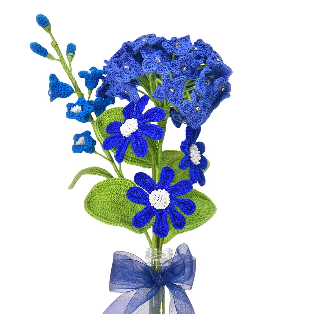 Blue Hydrangea & Daisy Crochet Bouquet - Mother’s Day Handmade Gift