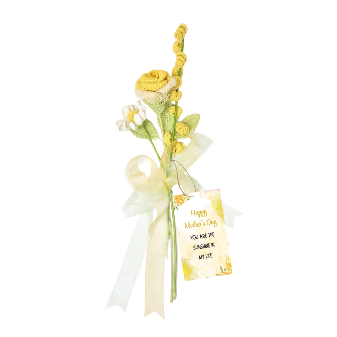 Sunny Crochet Flower Bouquet - Yellow Roses & Daisies for Mom