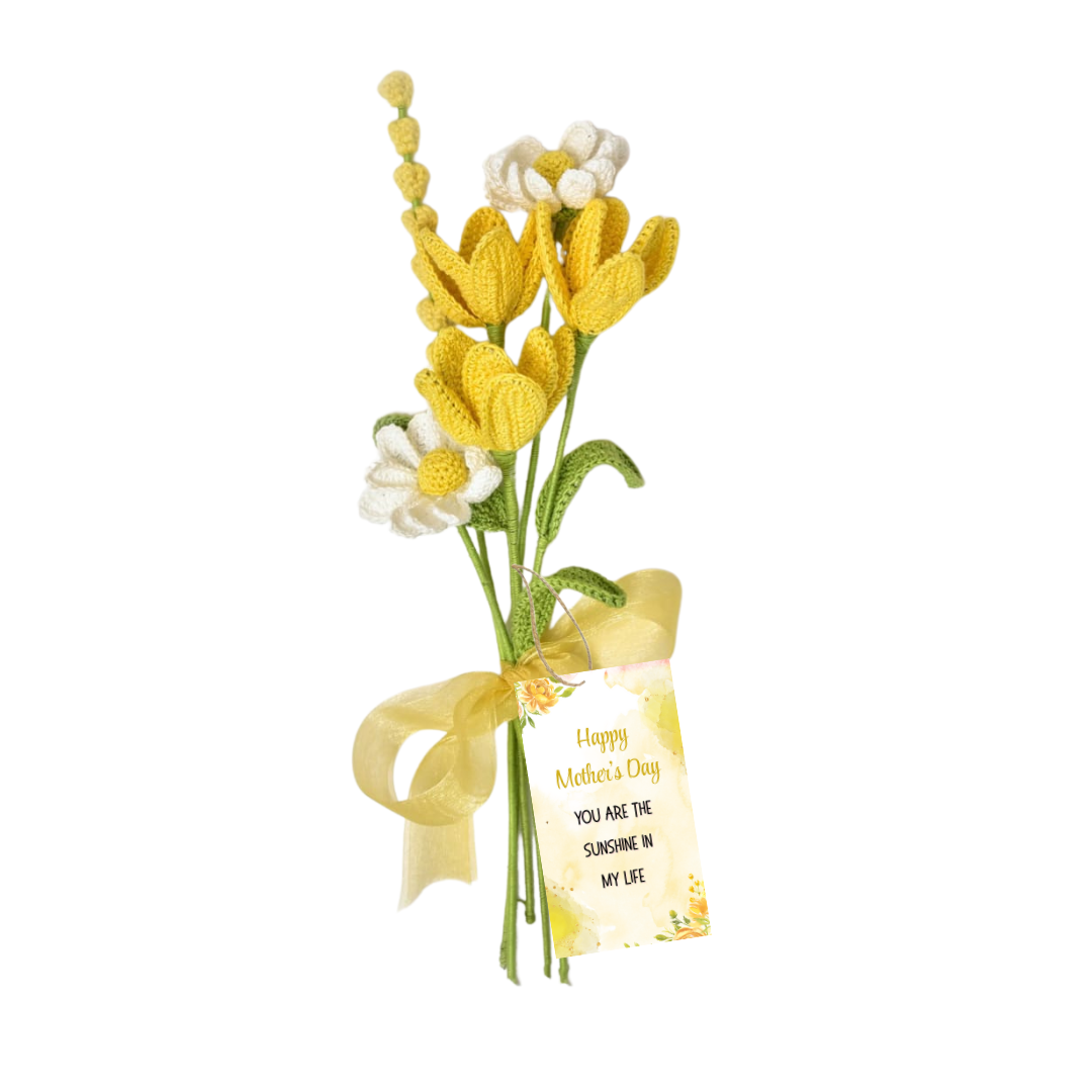 Vibrant Crochet Yellow Tulips & Daisies - Mother’s Day Bouquet