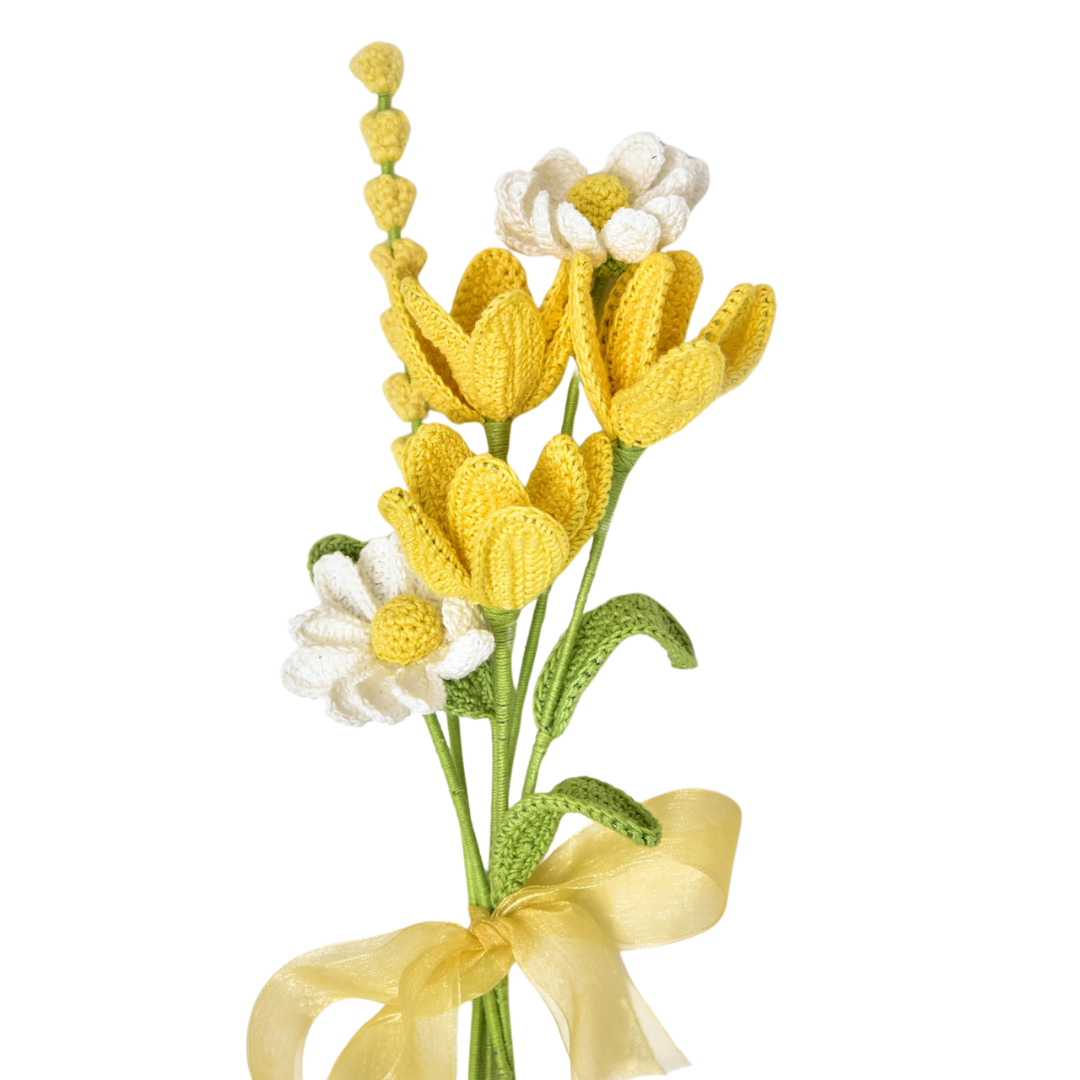 Vibrant Crochet Yellow Tulips & Daisies - Mother’s Day Bouquet