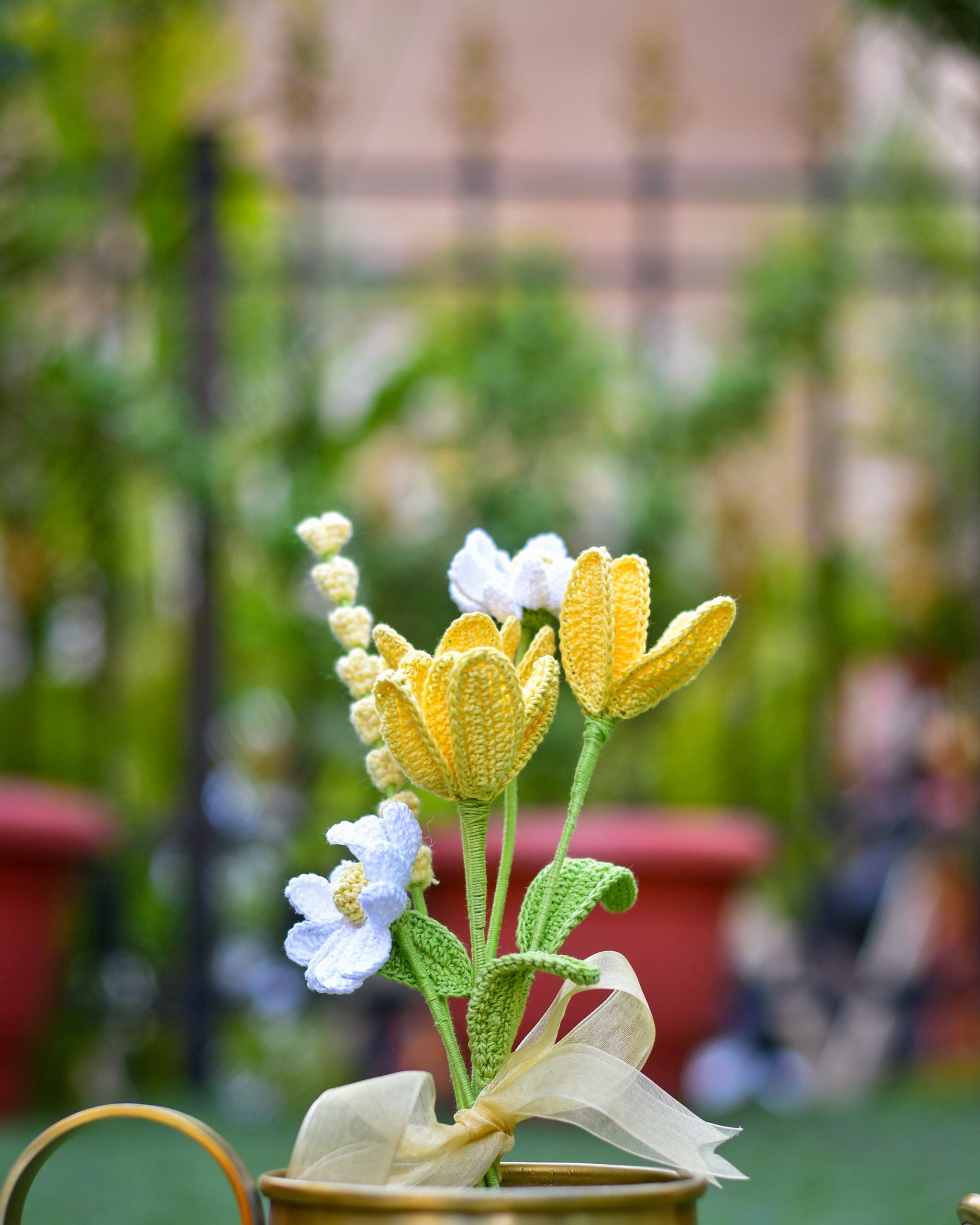Vibrant Crochet Yellow Tulips & Daisies - Mother’s Day Bouquet