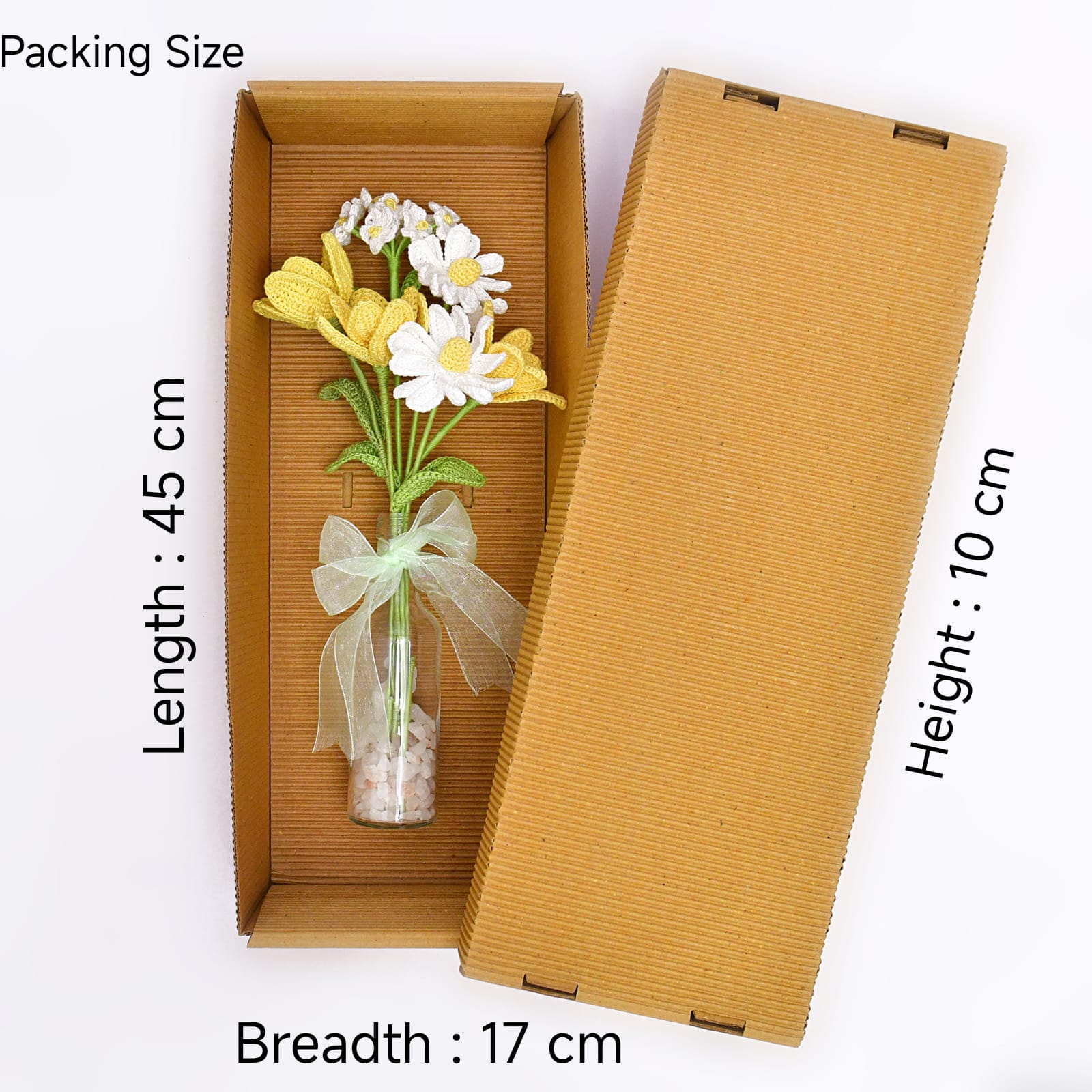 Crochet Yellow Tulips & Daisies in Bottle Vase - Unique Mother’s Day Gift