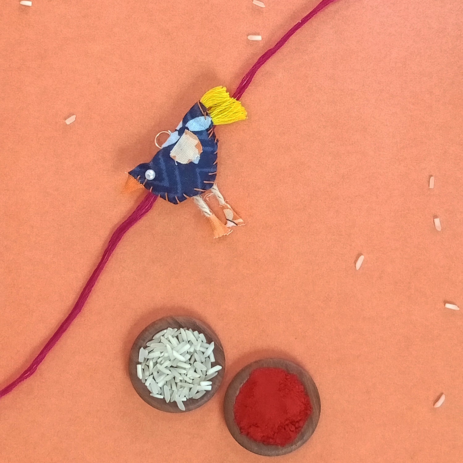 Bird Fabric Rakhi - Converts To A Key Charm