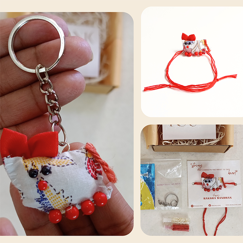 Cat Fabric Rakhi - Converts To a Key Charm